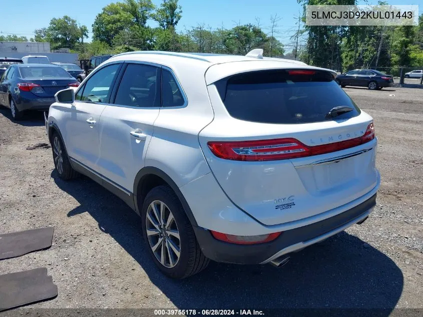 2019 Lincoln Mkc Reserve VIN: 5LMCJ3D92KUL01443 Lot: 39755178