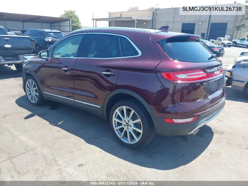 2019 Lincoln Mkc Reserve VIN: 5LMCJ3C91KUL26738 Lot: 39832143