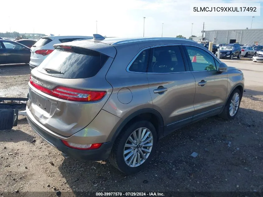 2019 Lincoln Mkc Standard VIN: 5LMCJ1C9XKUL17492 Lot: 39977570