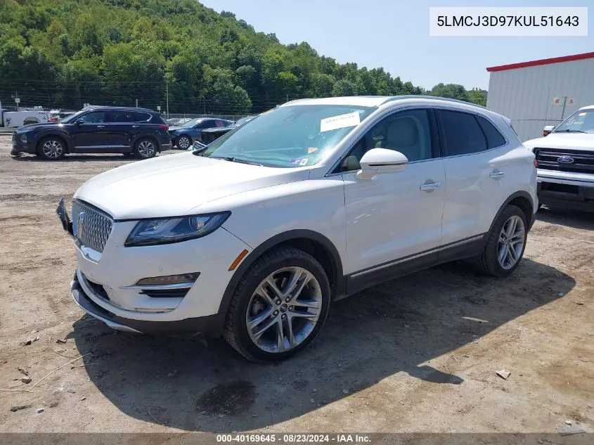 5LMCJ3D97KUL51643 2019 Lincoln Mkc Reserve