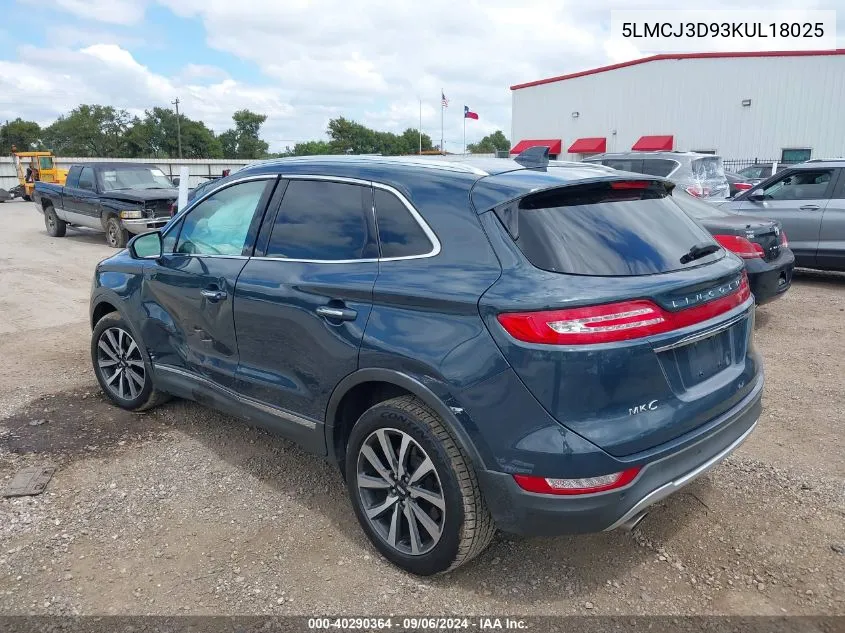 2019 Lincoln Mkc Reserve VIN: 5LMCJ3D93KUL18025 Lot: 40290364