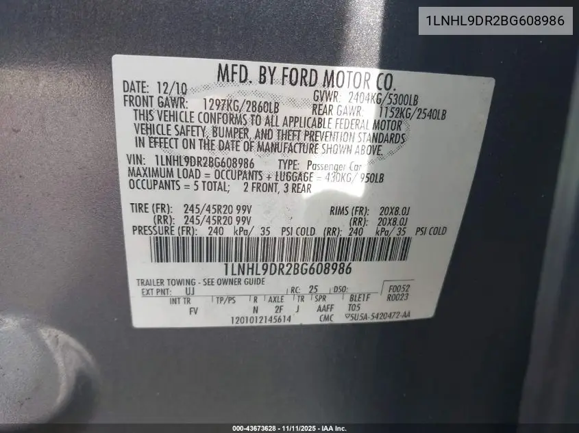 1LNHL9DR2BG608986 2011 Lincoln Mks