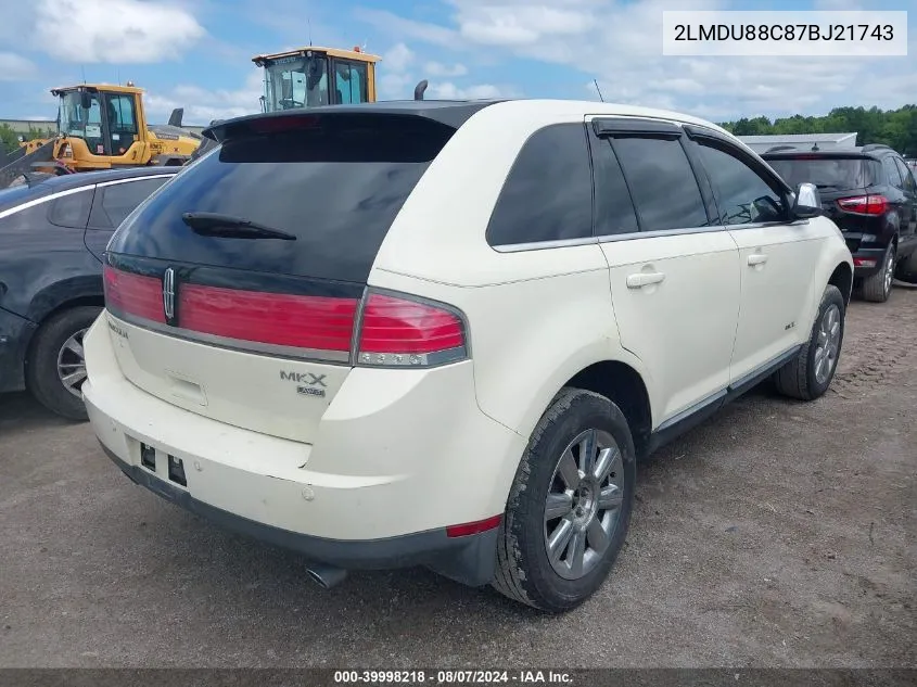 2007 Lincoln Mkx VIN: 2LMDU88C87BJ21743 Lot: 39998218