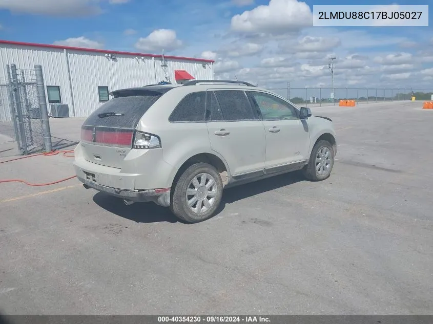 2007 Lincoln Mkx VIN: 2LMDU88C17BJ05027 Lot: 40354230