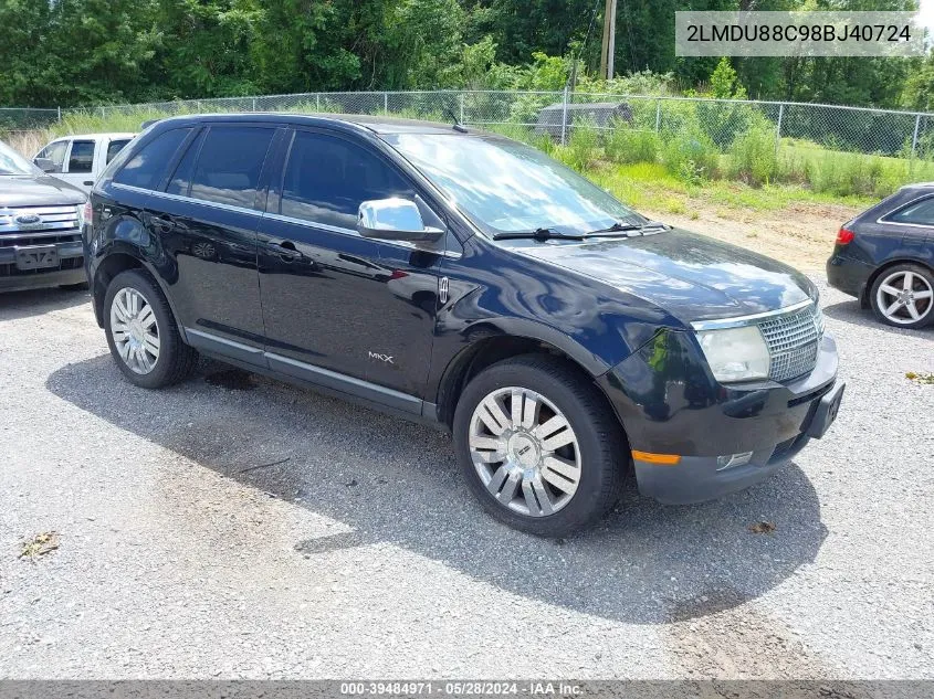 2008 Lincoln Mkx VIN: 2LMDU88C98BJ40724 Lot: 39484971