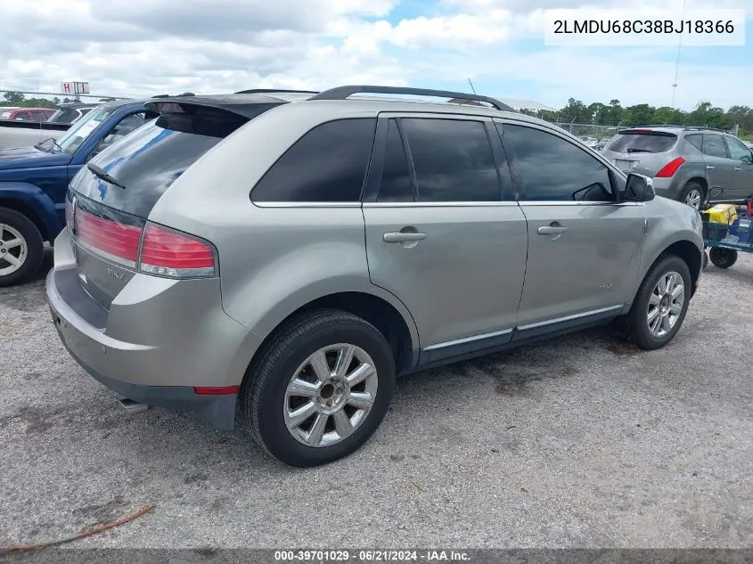 2008 Lincoln Mkx VIN: 2LMDU68C38BJ18366 Lot: 39701029