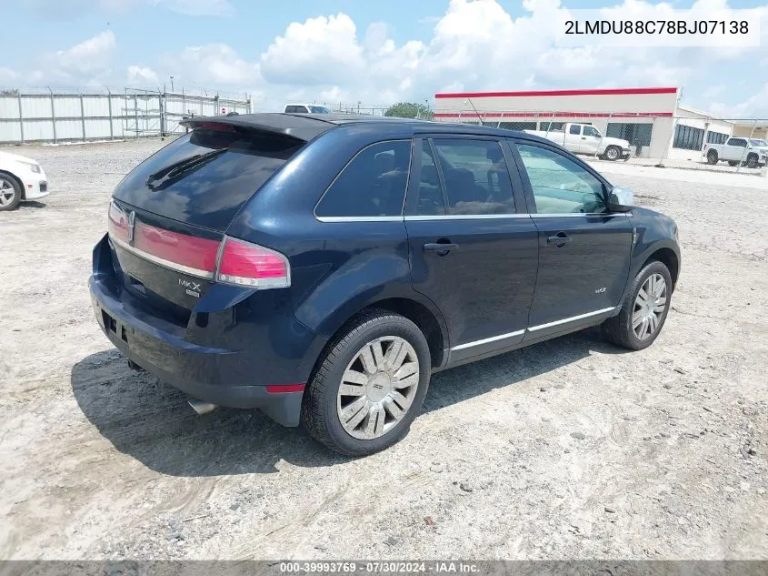 2008 Lincoln Mkx VIN: 2LMDU88C78BJ07138 Lot: 39993769