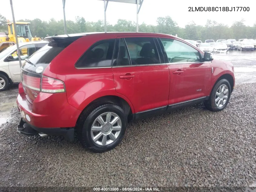 2008 Lincoln Mkx VIN: 2LMDU88C18BJ17700 Lot: 40013508