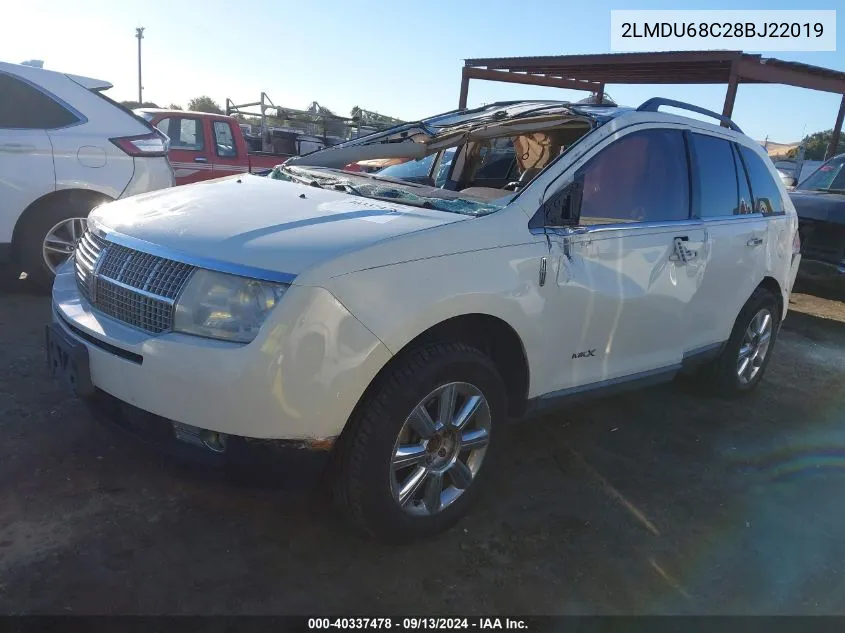 2008 Lincoln Mkx VIN: 2LMDU68C28BJ22019 Lot: 40337478