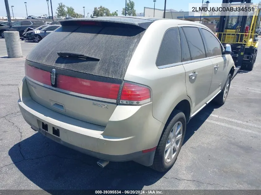 2010 Lincoln Mkx VIN: 2LMDJ6JC0ABJ34551 Lot: 39395534