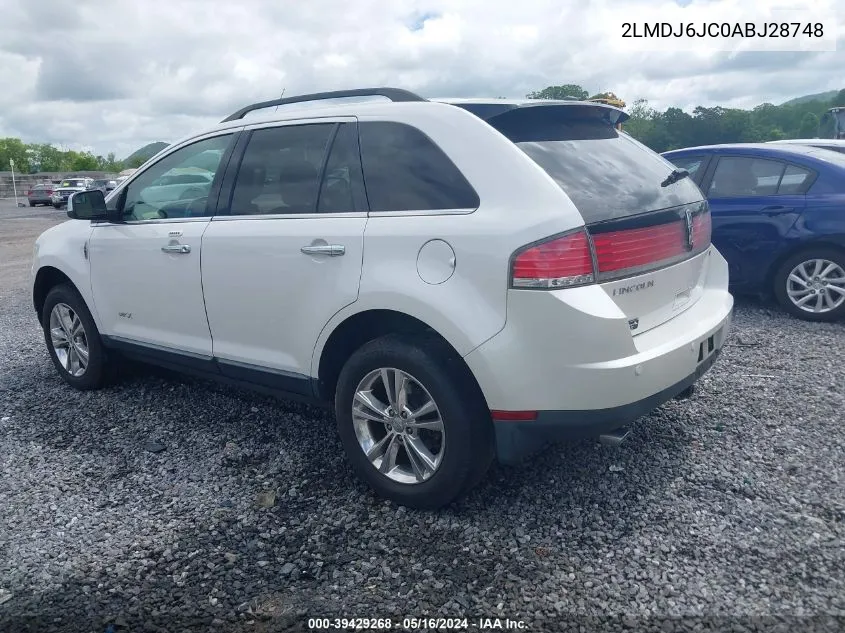 2010 Lincoln Mkx VIN: 2LMDJ6JC0ABJ28748 Lot: 39429268