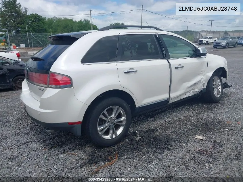 2010 Lincoln Mkx VIN: 2LMDJ6JC0ABJ28748 Lot: 39429268