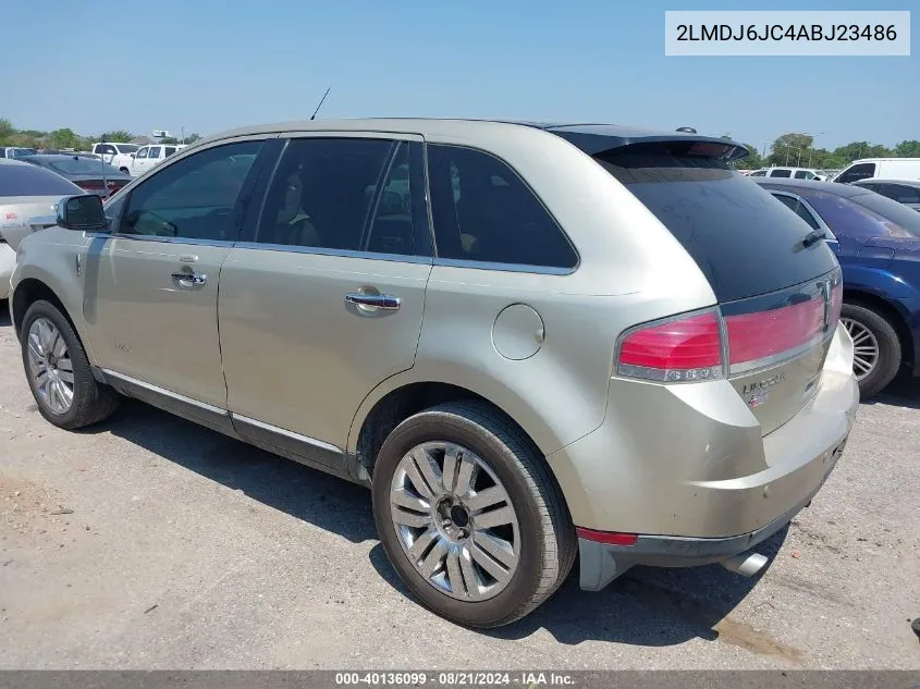 2010 Lincoln Mkx VIN: 2LMDJ6JC4ABJ23486 Lot: 40136099