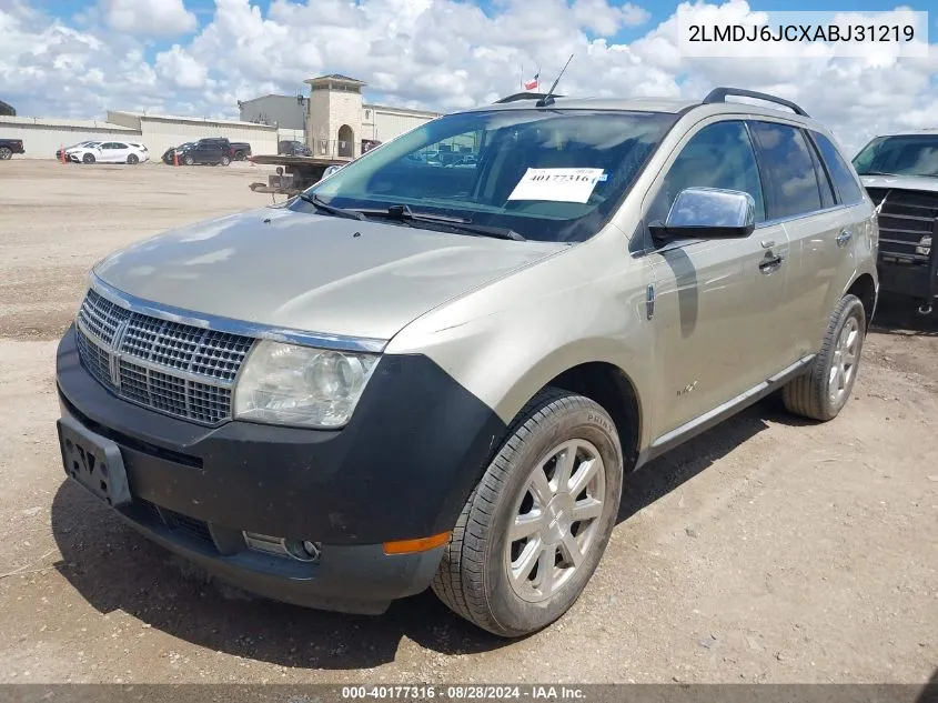 2010 Lincoln Mkx VIN: 2LMDJ6JCXABJ31219 Lot: 40177316