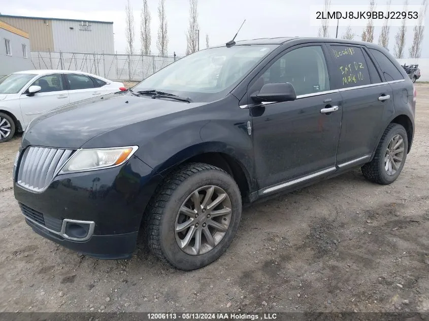 2011 Lincoln Mkx VIN: 2LMDJ8JK9BBJ22953 Lot: 12006113