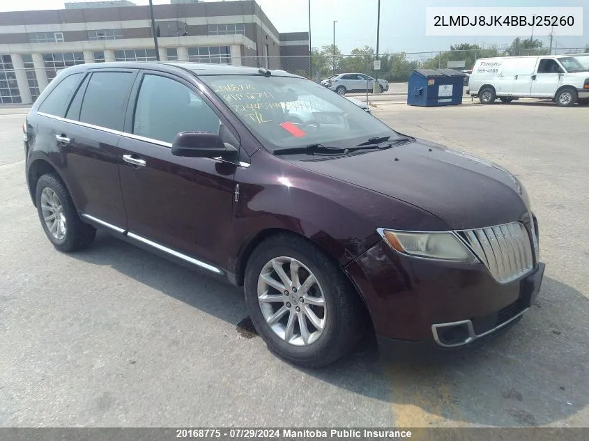 2011 Lincoln Mkx VIN: 2LMDJ8JK4BBJ25260 Lot: 20168775