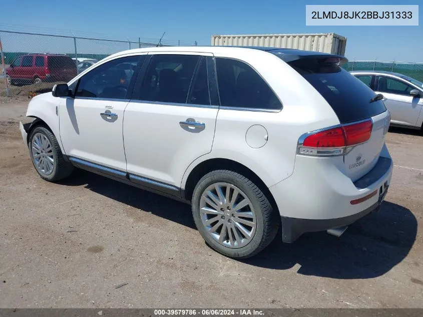 2011 Lincoln Mkx VIN: 2LMDJ8JK2BBJ31333 Lot: 39579786