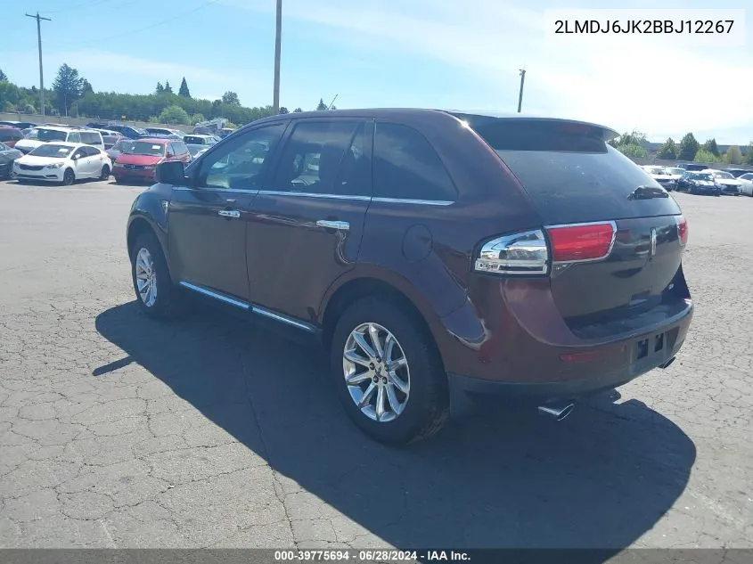 2011 Lincoln Mkx VIN: 2LMDJ6JK2BBJ12267 Lot: 39775694