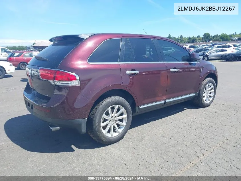 2011 Lincoln Mkx VIN: 2LMDJ6JK2BBJ12267 Lot: 39775694