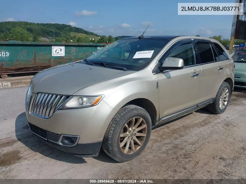 2011 Lincoln Mkx VIN: 2LMDJ8JK7BBJ03771 Lot: 39956629