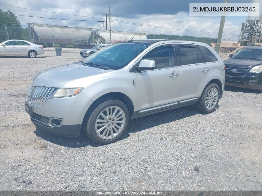 2011 Lincoln Mkx VIN: 2LMDJ8JK8BBJ03245 Lot: 39966416