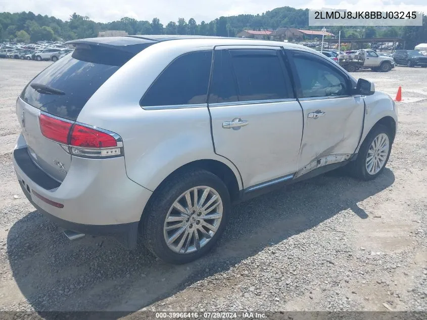 2011 Lincoln Mkx VIN: 2LMDJ8JK8BBJ03245 Lot: 39966416