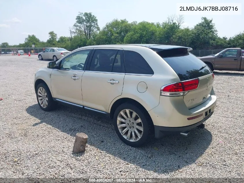 2011 Lincoln Mkx VIN: 2LMDJ6JK7BBJ08716 Lot: 40034207