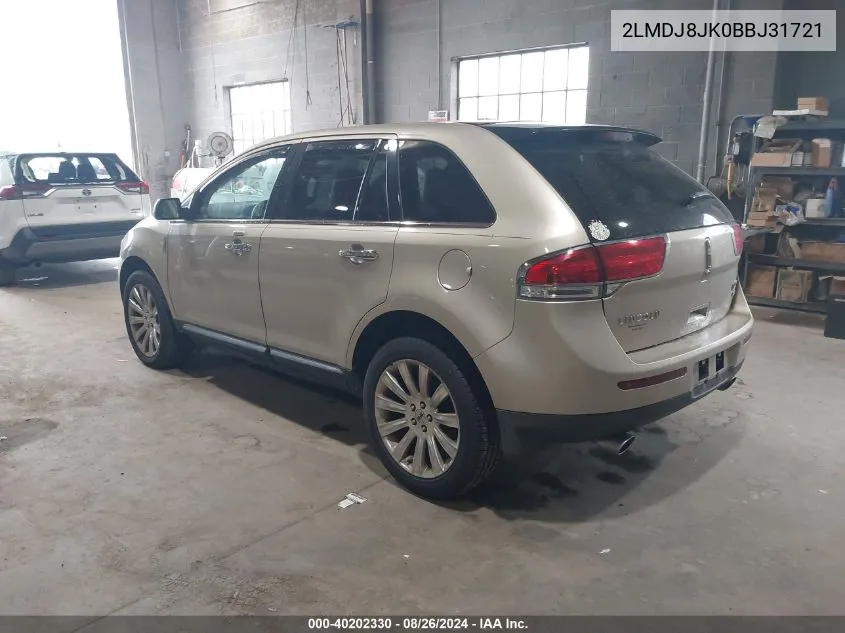 2011 Lincoln Mkx VIN: 2LMDJ8JK0BBJ31721 Lot: 40202330