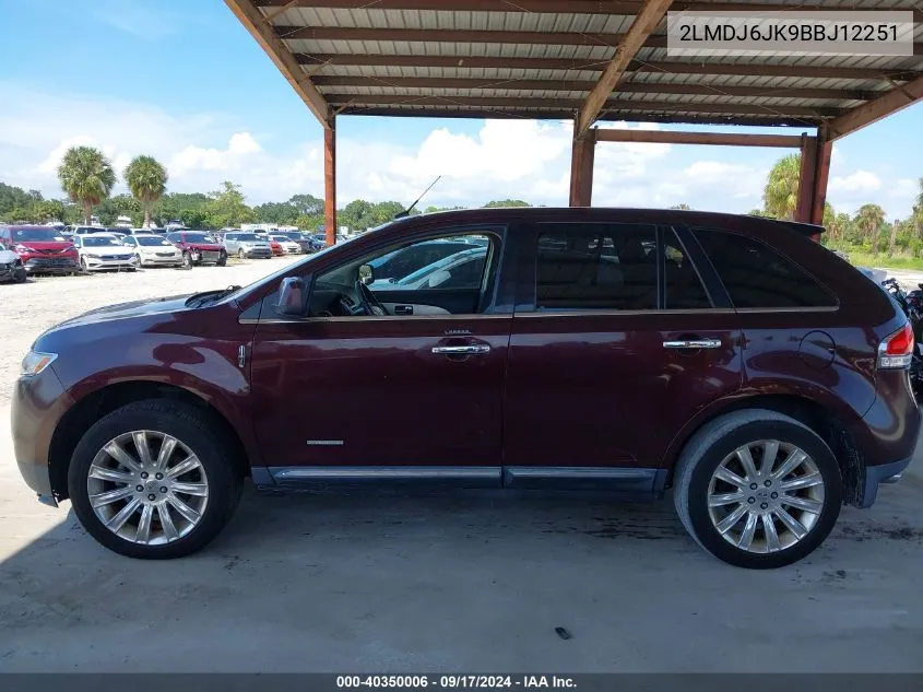 2011 Lincoln Mkx VIN: 2LMDJ6JK9BBJ12251 Lot: 40350006