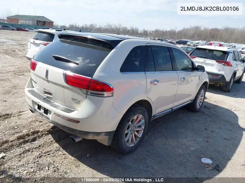 2012 Lincoln Mkx VIN: 2LMDJ8JK2CBL00106 Lot: 11986006