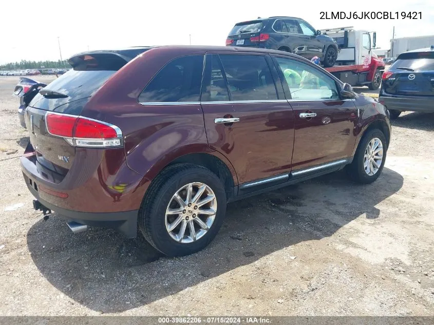 2012 Lincoln Mkx VIN: 2LMDJ6JK0CBL19421 Lot: 39862206