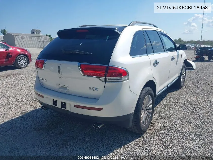 2012 Lincoln Mkx VIN: 2LMDJ6JK5CBL18958 Lot: 40061482