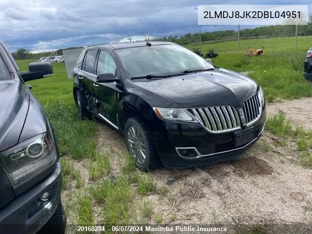 2013 Lincoln Mkx VIN: 2LMDJ8JK2DBL04951 Lot: 20160284