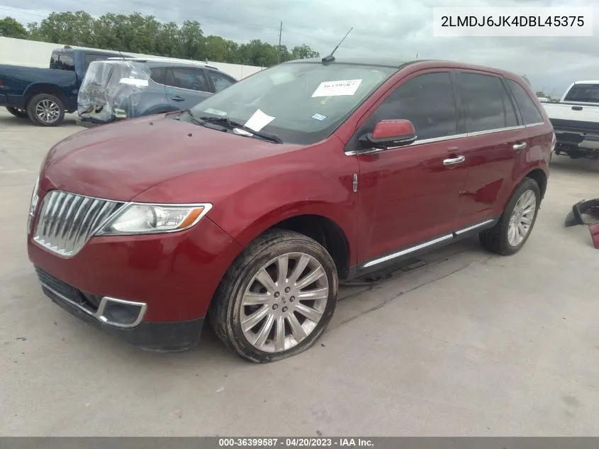 2013 Lincoln Mkx VIN: 2LMDJ6JK4DBL45375 Lot: 36399587