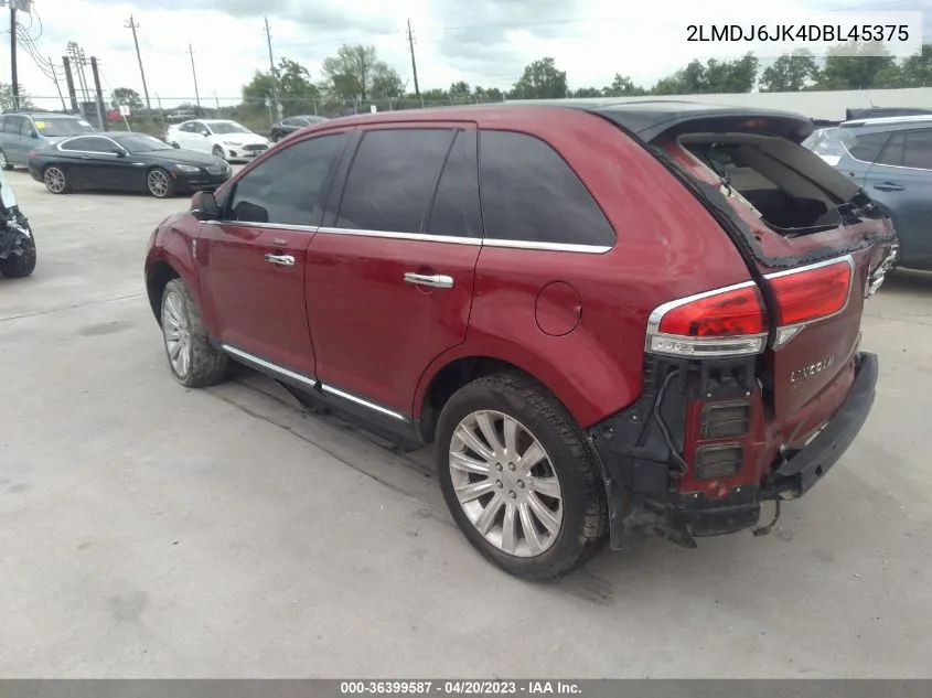 2013 Lincoln Mkx VIN: 2LMDJ6JK4DBL45375 Lot: 36399587