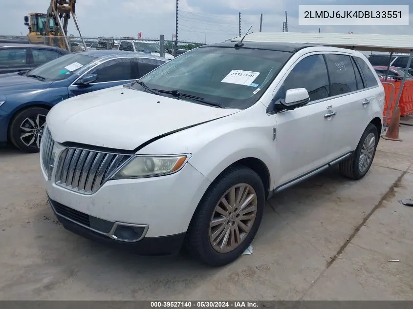 2013 Lincoln Mkx VIN: 2LMDJ6JK4DBL33551 Lot: 39527140