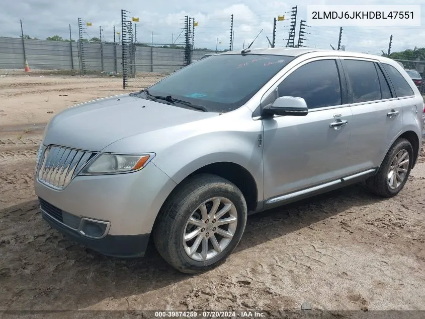 2013 Lincoln Mkx VIN: 2LMDJ6JKHDBL47551 Lot: 39874259