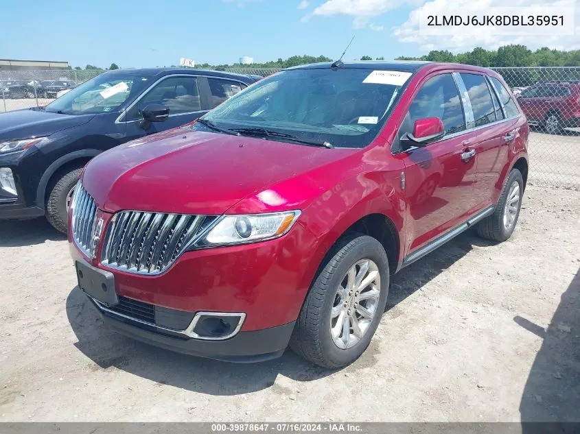 2013 Lincoln Mkx VIN: 2LMDJ6JK8DBL35951 Lot: 39878647