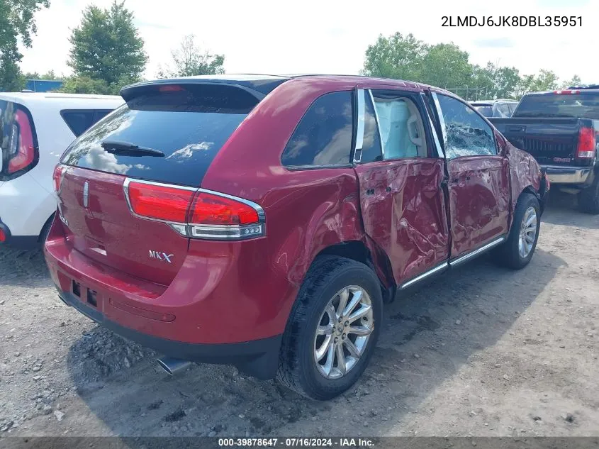 2013 Lincoln Mkx VIN: 2LMDJ6JK8DBL35951 Lot: 39878647