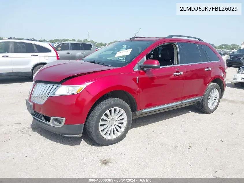 2015 Lincoln Mkx VIN: 2LMDJ6JK7FBL26029 Lot: 40009365