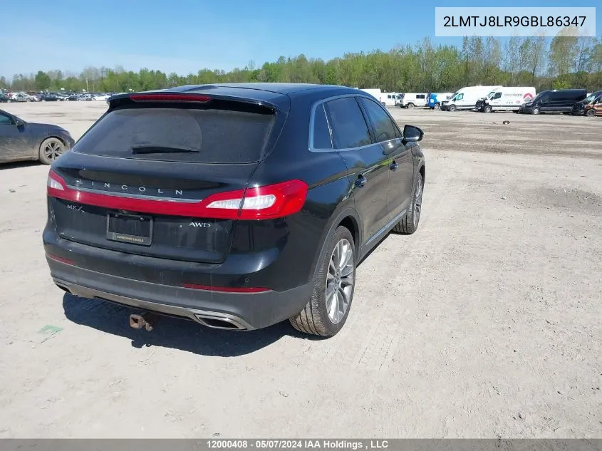 2016 Lincoln Mkx Reserve VIN: 2LMTJ8LR9GBL86347 Lot: 12000408