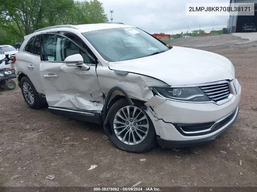 2016 Lincoln Mkx Select VIN: 2LMPJ8KR7GBL38171 Lot: 39378082