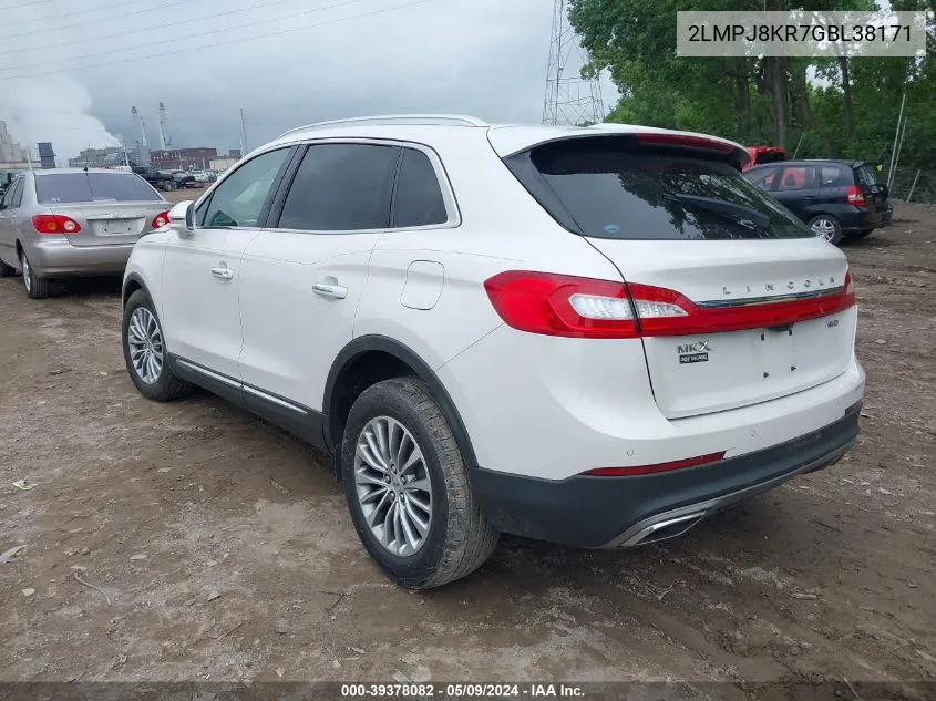 2016 Lincoln Mkx Select VIN: 2LMPJ8KR7GBL38171 Lot: 39378082