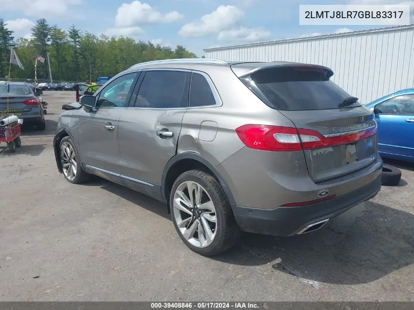 2016 Lincoln Mkx Reserve VIN: 2LMTJ8LR7GBL83317 Lot: 39408846