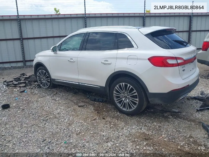 2LMPJ8LR8GBL80864 2016 Lincoln Mkx Reserve