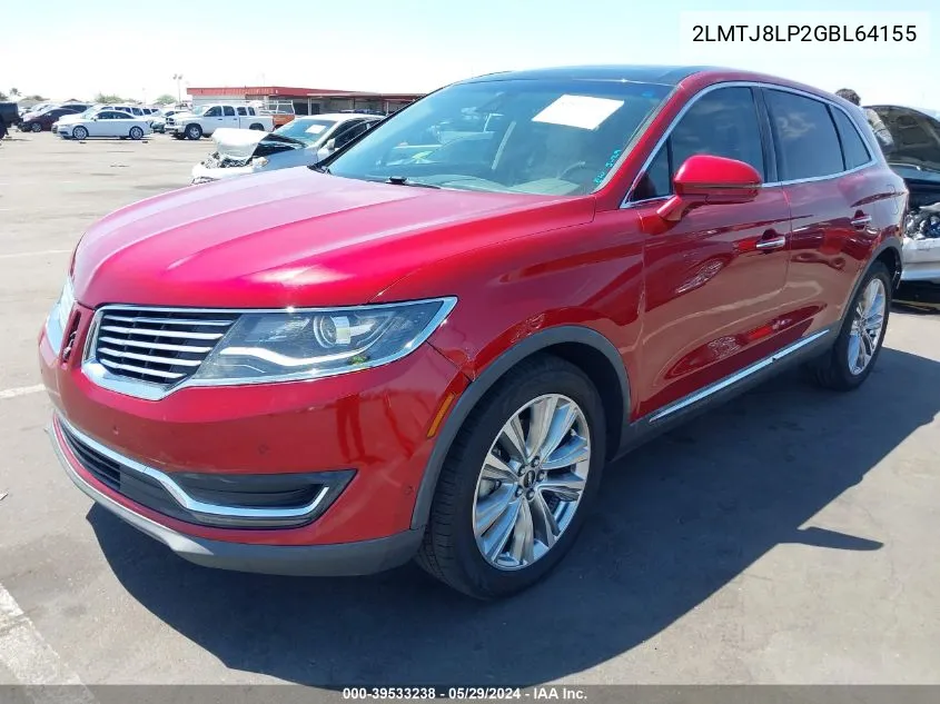 2016 Lincoln Mkx Reserve VIN: 2LMTJ8LP2GBL64155 Lot: 39533238