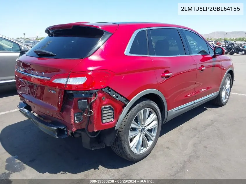 2016 Lincoln Mkx Reserve VIN: 2LMTJ8LP2GBL64155 Lot: 39533238