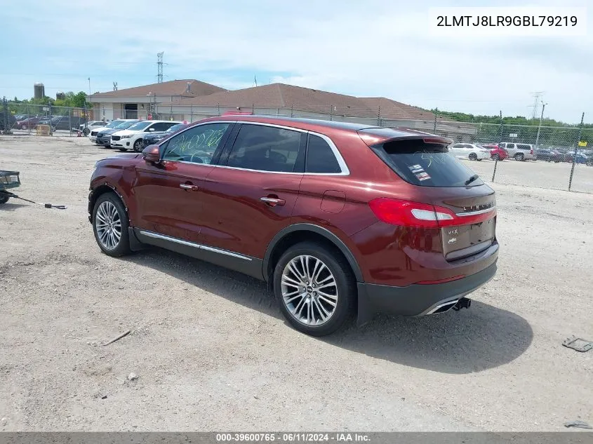 2016 Lincoln Mkx Reserve VIN: 2LMTJ8LR9GBL79219 Lot: 39600765