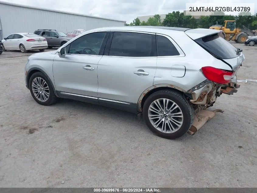 2016 Lincoln Mkx Reserve VIN: 2LMTJ6LR7GBL43789 Lot: 39699676