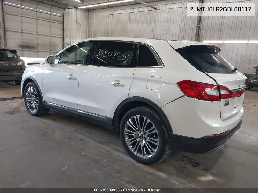 2016 Lincoln Mkx Reserve VIN: 2LMTJ8LR2GBL88117 Lot: 39809935